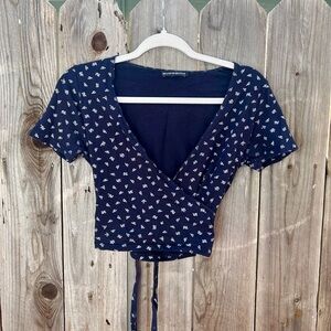 Brandy Melville Navy Blue Floral Wrap Top
